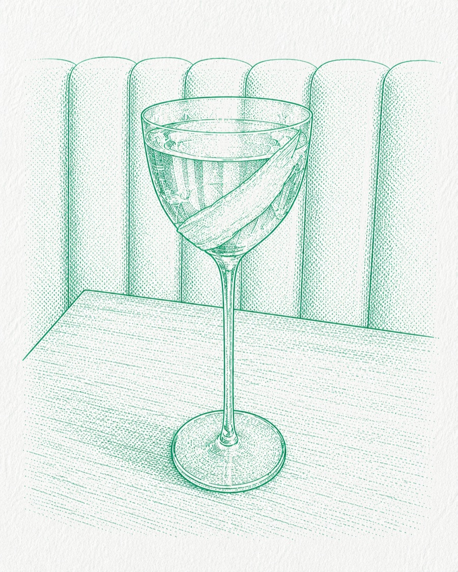 Sketch of the Apricot Vesper cocktail