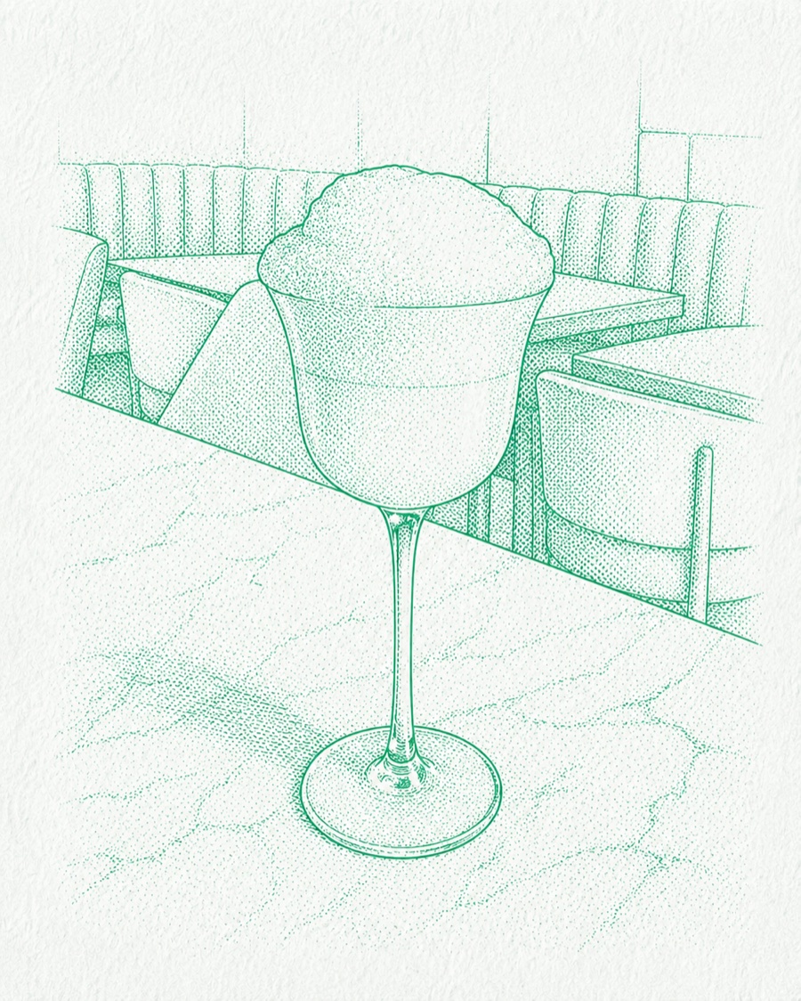 Sketch of the Queens Gimlet cocktail