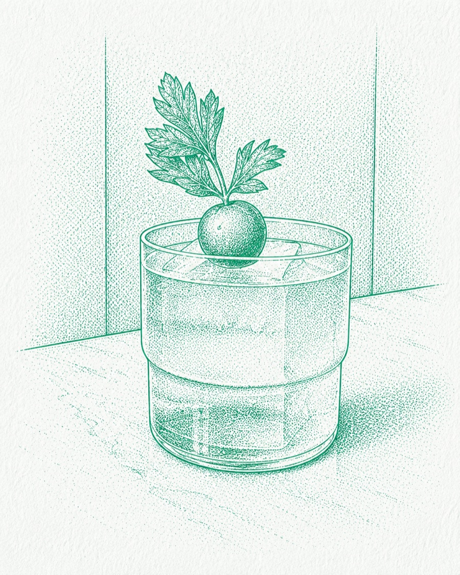 Sketch of the Tabbouleh Negroni cocktail